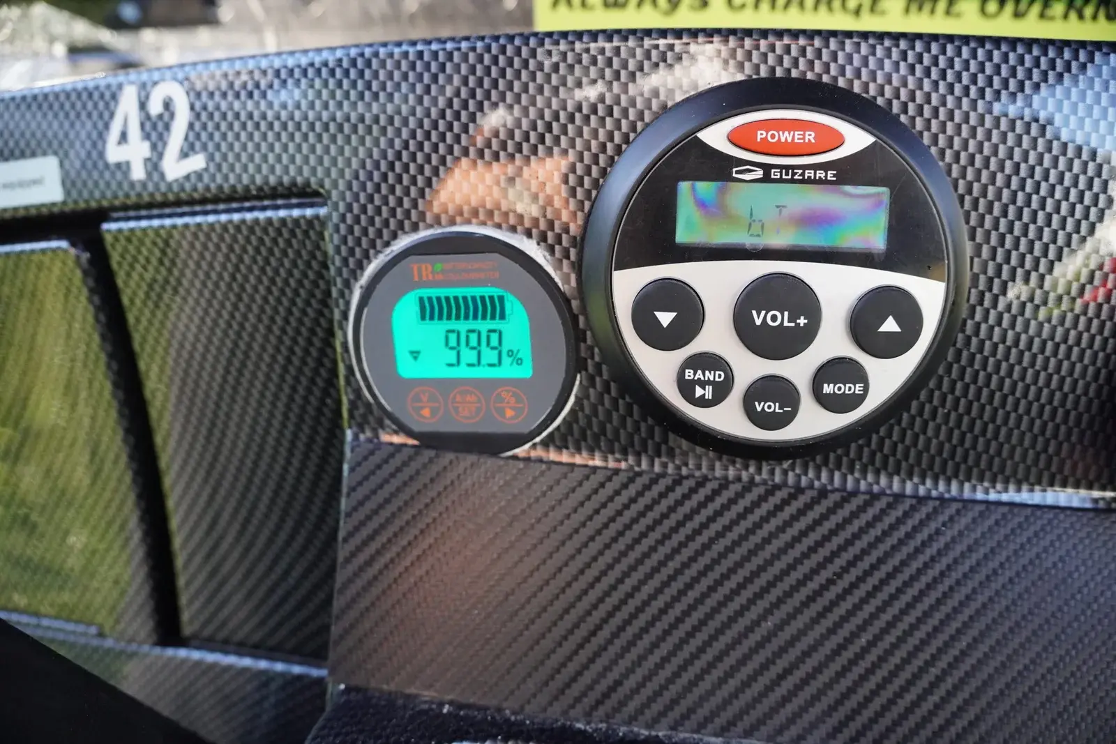 Close-up of the Paradise Rentals KW golf cart dashboard